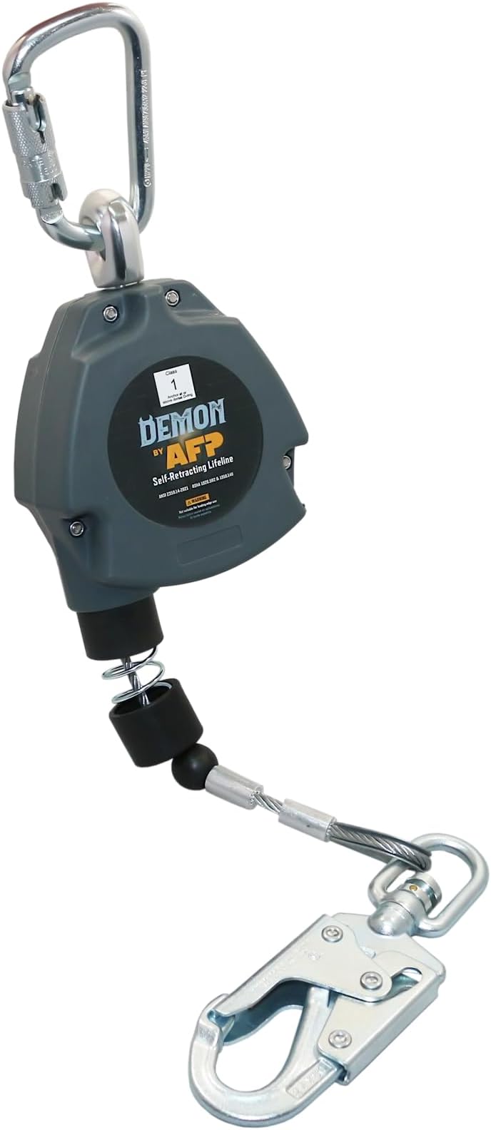 AFP Demon 11 FT Single Leg Self-Retracting Lifeline Cable Retractable | Steel Locking Snap Hook | Safety Yoyo | Fall Protection Arrest Limiter | Construction Industrial | OSHA & ANSI Rated SRL