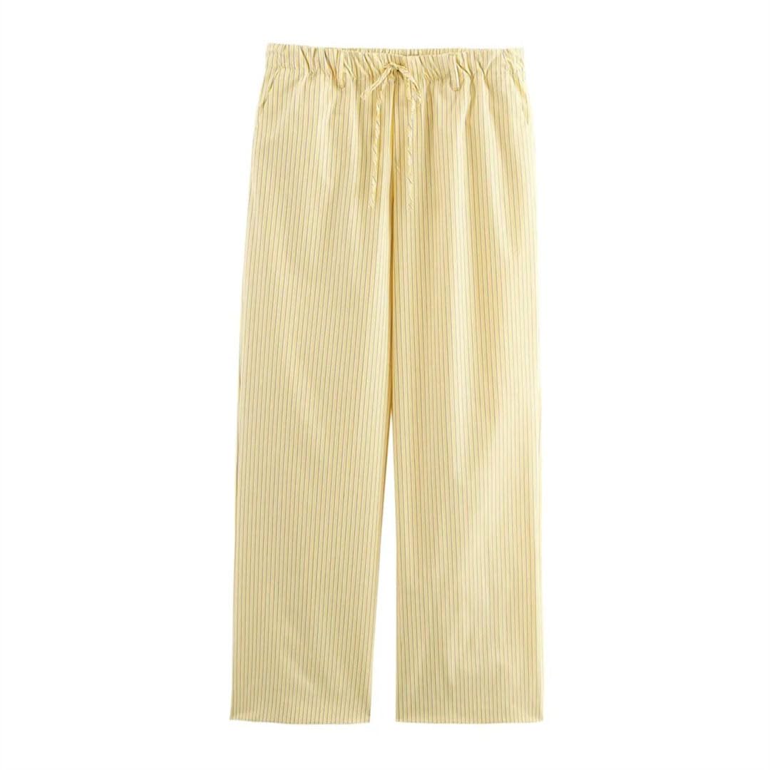 Set da donna a righe allentato - camicia e pantaloni abbinati