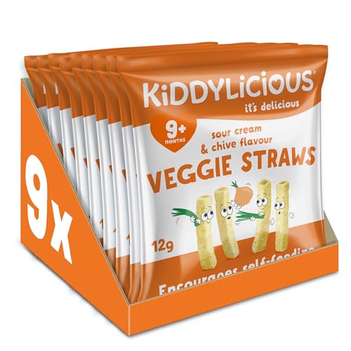 Kiddylicious Sour Cream & Chive Straws - Delicious Snacks for Kids - Suitable for 9+ Months - 9 Packs