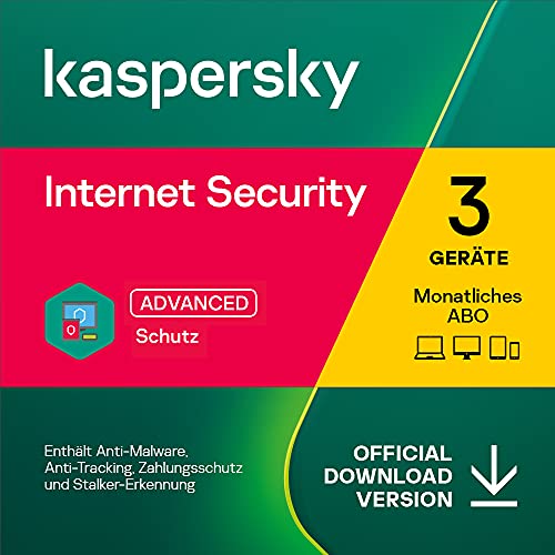 Kaspersky Internet Security 2022 | 3 Geräte | Monatliches Abo | Windows/Mac/Android | Aktivierungscode per Email