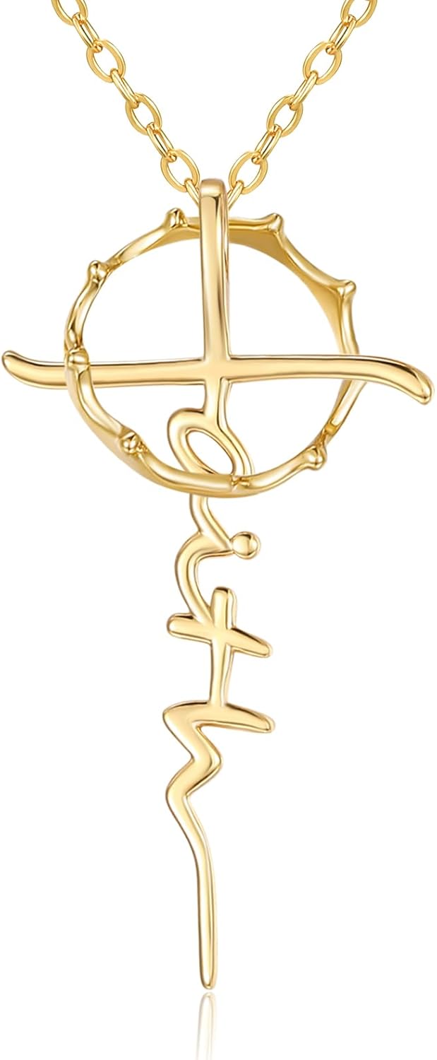Crown Cross Necklace for Women,14K Gold/White Gold Faith Pendant with Crown Necklace Protection Eternal Christian Jewelry Anniversary Birthday Gifts for Wife Mom First Communion Gifts
