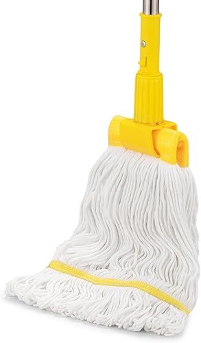 Trapeador profesional comercial resistente, trapeador tipo clip con mango de 48 pulgadas de largo, mopas industriales húmedas de algodón para