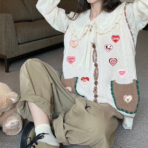 image for EZWOO Heart Shaped Sew On Patches for Clothing, Colorful Self Adhesive