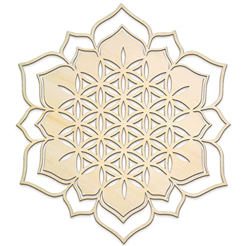 Fourth Level MFG 12" Flower of Life Lotus, Sacred Geometry Wood Wall Art, Creation Cycle Symbol, Zen Home Decor for Yoga and Meditation, Chakra Crystal Grid, Good Energy Spiritual Altar Decoration