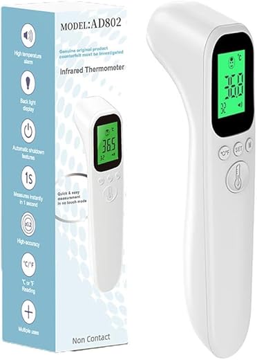 Non-Contact Infrared Thermometer, Digital Forehead Thermometer with LCD Display, 32 Groups of Data, °C/°F Switch, Instant Read for Babies Adults