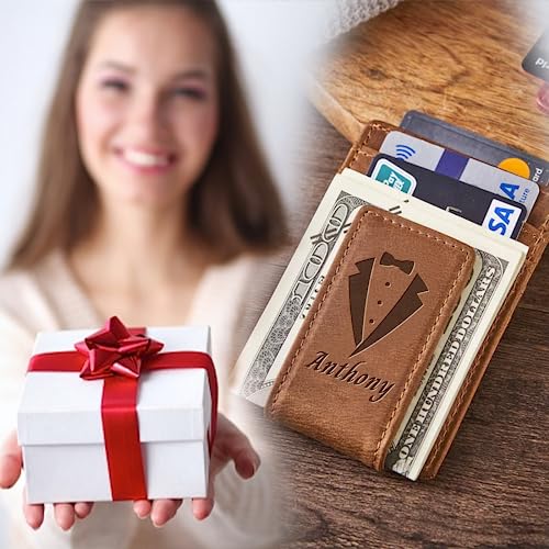 ubmpj Custom Wallets for Men Leather Money Clip with Engraved Text Initals Personalized Minimalist Wallet for Men Customized Gifts for Husband Dad Boyfriend -Oil Skin 6