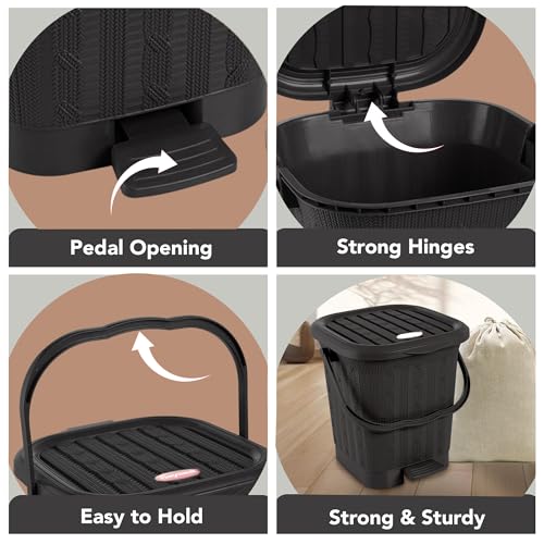 Image of Nayasa Mikado Dustbin with Lid & Handle | Small Dustbin | 8.5 Litres Waste Bin | Plastic Dustbin for Home, Kitchen, Bathroom & Office | Durable, Easy to Clean, Hygienic & Stylish | Black