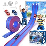 DKOXT 15 Ft Flexible Race Track for Kids, DIY Car Track Set with 2 Toy Cars & 3 Suction Cup Ramps, Easter Basket Stuffers for Teens & Boys Girls, Creative Easter Gifts for Kids, Blue & Red