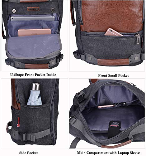 WITZMAN Men Travel Backpack Canvas Rucksack Vintage Duffel Bag A2021 (21 INCH Black)