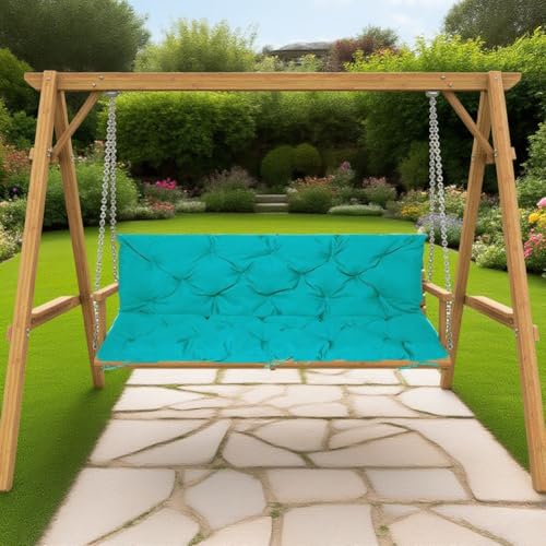 Waterproof Swing Cushion for 2/3-Seater 10cm Thick Outdoor Bench Pillow Replacement Cushion for Garden Hollywood Swing Backrest Pillow Sky Blue 100cm