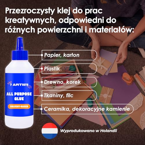 7 Artists Liquid All Purpose Glue 250 ml Klej do Scrapbookingu w Płynie | Płynny Przezroczysty Klej do Scrapbookingu, Papieru, Kartonu, Filcu