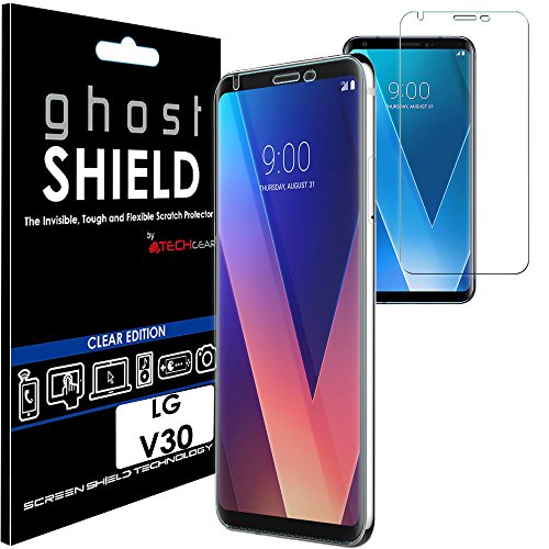 TECHGEAR Screen Protector to fit LG V30 [ghostSHIELD Edition] Genuine Reinforced Flexible TPU Screen Protector Guard Covers with Full Screen Coverage inc Curved Screen