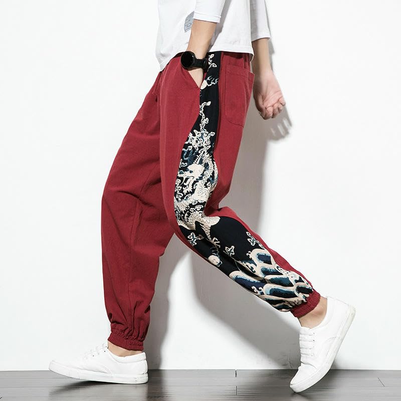 Pantalon ample respirant homme coton lin coupe droite 9 points