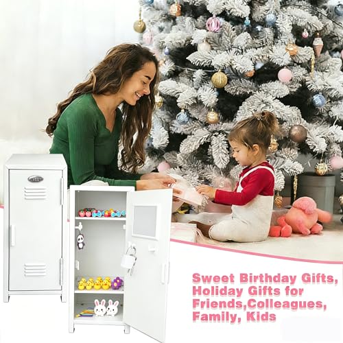 Image of Mini Locker with Lock Key Stickers Box Metal Small Locker Mini Locker Miniature Storage Girls Lockbox Desktop Storage Organizer for Cash Money Jewelry Safe Dollhouse Furniture Accessories (White)