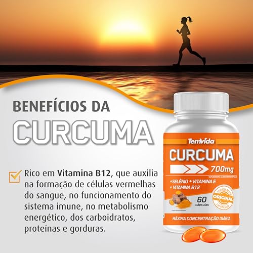 Cúrcuma + Selênio + Vitamina B12 e Vitamina E - 130 mg de Rizomas de Curcumina - 60 softcaps - Tem V