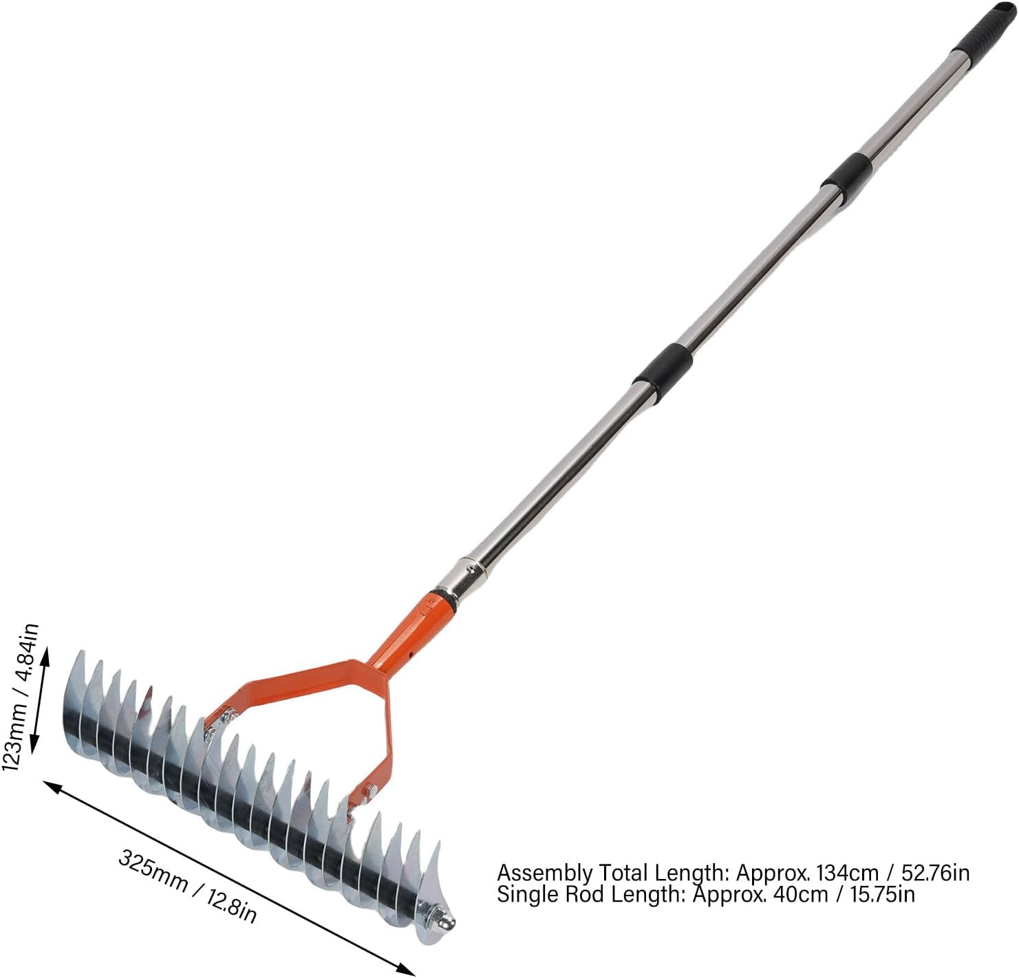 Fafeicy Thatch Rake for Lawn, Detachable Handle with Curved Steel Tines, Wide Head Dethatcher Tool for Dead Grass Removal and Garden Care