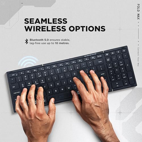 Image of acer Fold Max | 99 Keys Full-Size Foldable Bluetooth Keyboard | BT 5.0 | Rechargeable 180mAh Battery | USB-C Fast Charging | 51H Use | Portable ABS Build | Black | Windows /Mac /Android Compatible