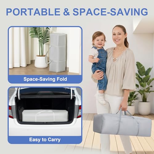 Image of Foldable Baby Playpen, 50 inchx50 inch Portable Play Yard for Babies and Toddlers, Breathable Mesh Gate Fence, Indoor Outdoor Playpen with 50 Ocean Balls & 2 Pull-Up Rings, 1-Minute Easy Setup