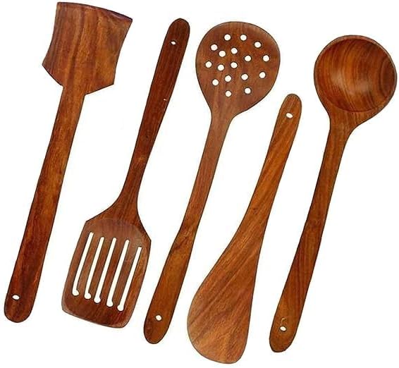 Non Stick Wooden Cooking Spoon Set for Kitchen (Set of 5)