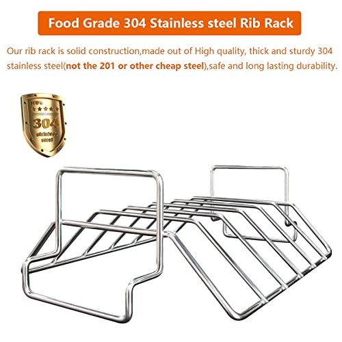 Rib Racks For Big Green Egg, Smoking And Grilling Rib Rack, Big Green Egg Accessories, Turkey Roast Rack Dual-Purpose For Large And Xlarge Big Green Egg,18" Or Bigger Kamado Grill,100% Stainless Steel #TOP4