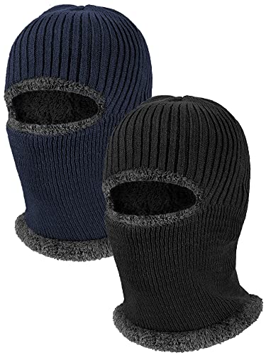 2 Pieces Winter Face Mask Ski Masks Warm Knitted Balaclava for Men Women Fleece Windproof Face Cover for Outdoor Sports (Black, Blue)