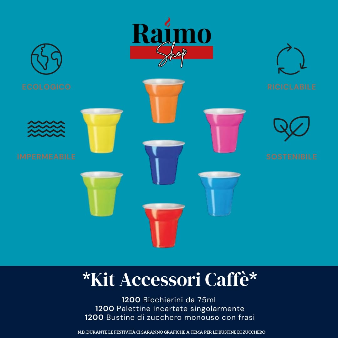 Kit Caffè Monouso 1200 Bicchieri a Cono 75ml - 1200 Palette - 1200 Zucchero
