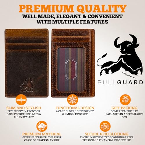 Slim Card Holder Wallet for Men with RFID Blocking, Thin Pocket Sized Carry Case with ID Window, Cash Pocket, Minimalist Design in Full Grain Leather, Ideal for Outdoors, Work or Travel Adventure2