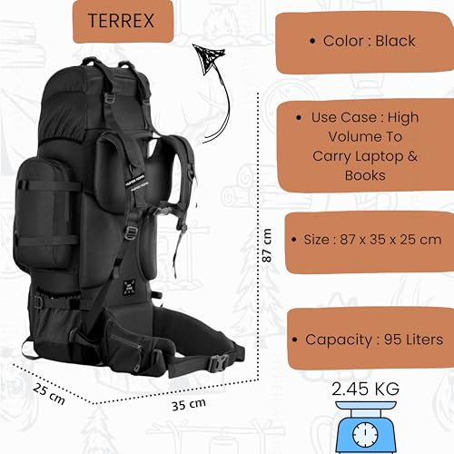 Image of Hyper Adam 95 Ltr Rucksack With Detachable Hiking Backpack & Rain Cover for Trekking & Travelling | Mountain Bags For Men & Women| Backpack Military Grade Made With 3 Year Warranty