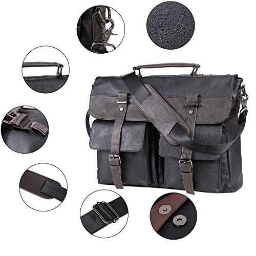 Grote boodschappentas voor heren, vintage gewaxte canvas satchel lederen portefeuilles crossbody schoudertassen, computerlaptoptassen, waterbestendig, reisschool, werktas, Zwart 2-44 cm, black2-17.3inch