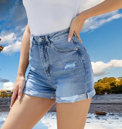Image of PENTOO Women's Relaxed Fit Mid Rise Regular Length Denim Shorts
