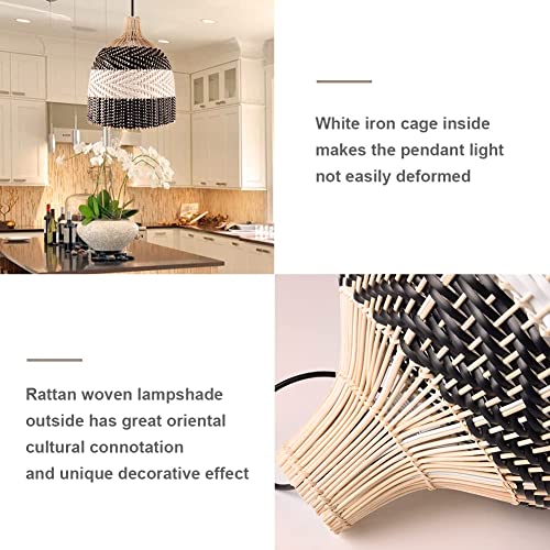 Littleglovo Rattan Pendant Light, Handmade Woven Pendant Light Fixtures for Kitchen Island, Bamboo Hanging Ceiling Light, Wicker Chandelier for Living Room Bedroom - 15.7" x 11.8" (Bulb Not Included) - Image 5