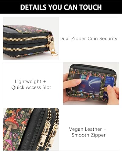 Image of Mushroom Moon Credit Card Holder for Women,Accordion Wallet