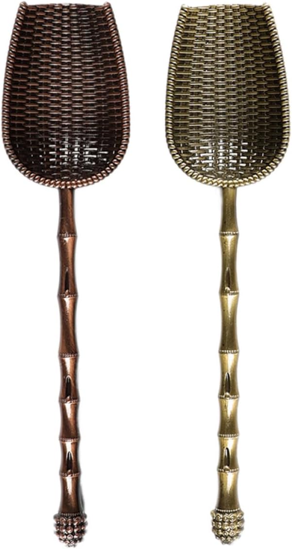 2pcs Metal Tea Scoop and Shovel Set with Long Handle Vintage Red and Blue Colors Stainless Steel Loose Tea Leaf Scoop