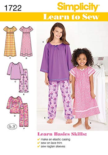 Simplicity 1722 Learn to Sew Girl's Pajama Sewing Patterns, Sizes