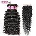 VRBest Brazilian Deep Wave With Closure 100% Unprocessed Virgin Brazilian Hair 3 Bundles Deep Curly Human Hair Extensions With Lace Closure (14 16 18 + 12)