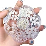 3D Flowers Nail Art Charms White Aurora Mixed Rose Flower Blossom Pearl Nail Round Designs Resin Sum