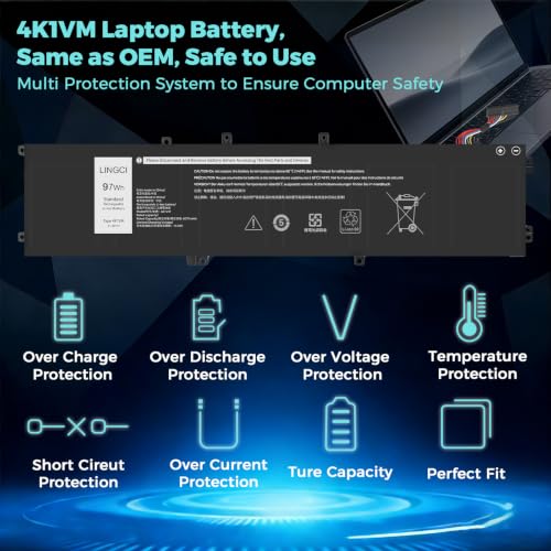Image of 4K1VM Battery Replacement for Dell Inspiron 7500 7501 7700 Precision 5540 vostro 7500 g7 17 7700 XPS 15 9560 9570 7590 Precision 5520 5530 5540 Series W62W6 9TM7D XYCW0 NYD3W 97Wh