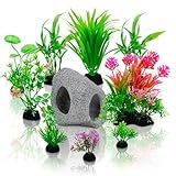 Griwuut Accesorios para peceras, plantas de acuario, 10 piezas de plástico artificial para decoración de acuarios y rocas de cueva, decoración de pecera para acuarios