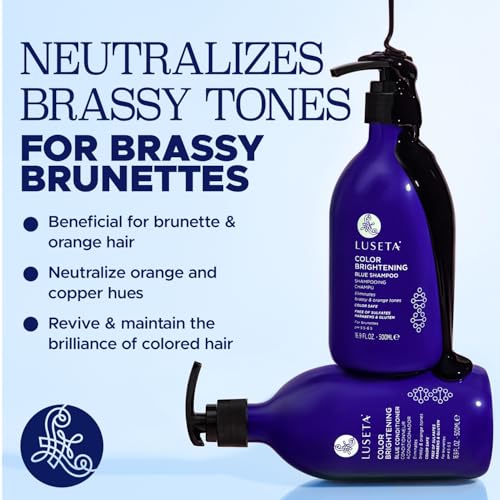 Image of Luseta Color Brightening Blue Shampoo and Conditioner Set Orange & Copper Neutralizing for Brunettes & Dark Blondes, Brassiness Control Tone Correcting for Color Treated Hair, Sulfate Free 2x 16.9oz