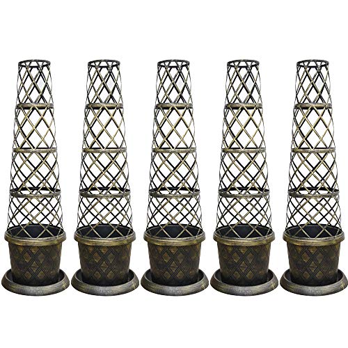 Tower Pot Kit Large Patio Pot Saucer Matching Lattice Style Tower Frame Stunning Black Burnt Gold Effect Ideal Planting Climbing Flowers Vines Vegetables 1 x Kit By Thompson and Morgan