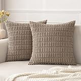 MIULEE Pack of 2 Corduroy Decorative Throw Pillow Covers 18x18 Inch Soft Boho Striped Pillow Covers Modern Farmhouse Home Decor for Sofa Living Room Couch Bed Light Brown