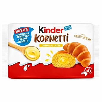Kinder Kornetti Croissants with Milk Cream Filling, Made with Mother Yeast, 6 Count, 270g
