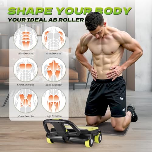 EAST MOUNT Ab Roller Wheel - Ab Roller with Elbow Support for Core Workout Belly Fat Automatic Rebound Abdominal Wheel for Women Men Home Gym Equipment (Green) - Thumbnail 3