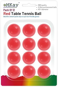 eMKay  Pack of 12 Ping Pong Table Tennis Balls 3-Star 40+ High-Performance ABS Material Training Balls Ideal for Indoor and Outdoor Table Tennis - RED