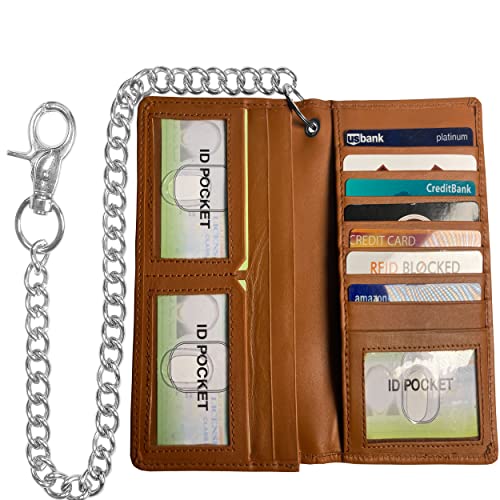 Image of IBRO Motorcycle Biker BifoldChain Wallet for Men, Ostrich Brown, One Size, Compact