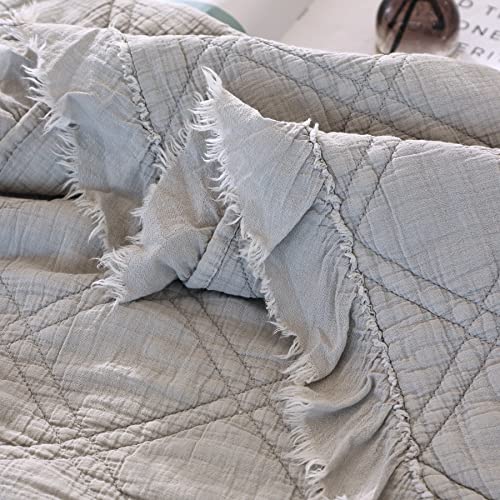 Evenhug Stone Washed Cotton Quilt Set Solid Color | Ruffle Edges Shabby Chic Bed Coverlet With Pillow Sham | Minimalist Diamond Stitched Bedspread For Bed Cover All Seasons (Grey, Queen) #TOP7