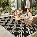Garvee Waterproof Outdoor Rug 5x8, Checkered Foldable Plastic Straw Patio Camping Rug, Outdoor RV Carpet for Deck Camper Porch Balcony Backyard Picnic Beach Black and Brown