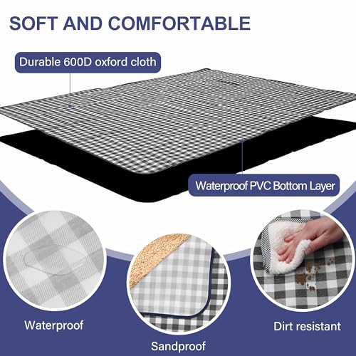 Picnic Blanket Outdoor Extra Large Picnic Mat 80\"X60\" Camping Blanket Beach Blanket Foldable Waterproof Sand Mat Hiking Travel Family Concerts(Blue)