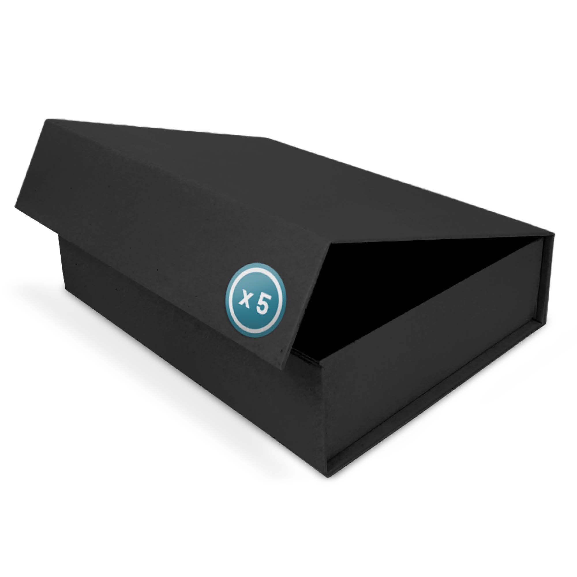 Geschenk-Box mit Deckel | 31 x 22 x 7 cm (5er Pack) | Geschenk-Karton mit Magnet-Verschluss | Perfekt für Geburtstag, Hochzeit, Weihnachten, Geburt | Geschenk-Verpackung Schwarz Matt