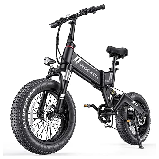 Wooken Electric Bike, 20'' Fat Tire Electric Bike for Adults, 500W Folding Electric Bike with 48V 10Ah Battery, Shimano 7 Speed Gears, Dual Shock Absorber, 20MPH Ebike for Commute Mountain Beach Snow